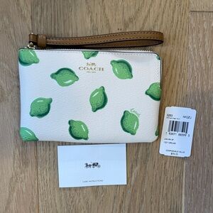 NWT Coach Off-White Wristlet with Green Limes Design